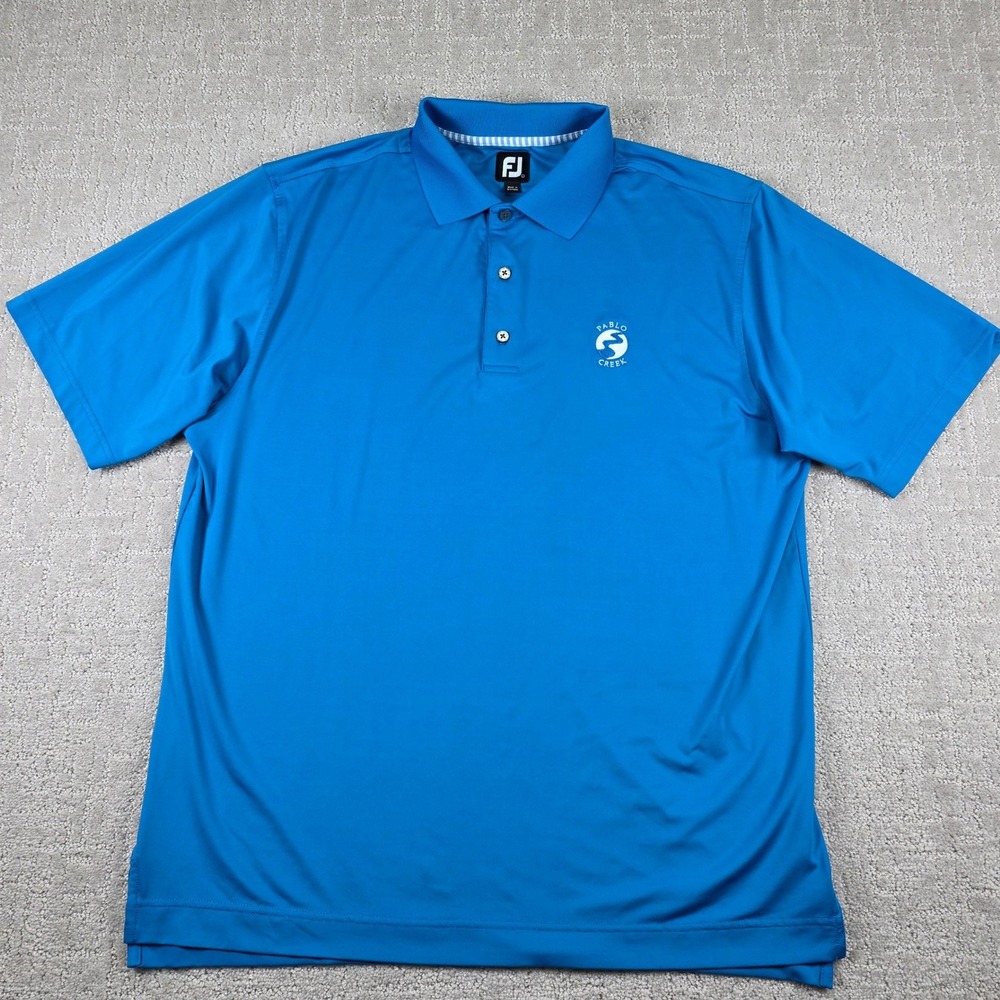 FootJoy Mens Pablo Creek Golf Course Logo Performance Polo Shirt Blue Size Large